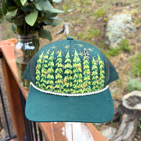 "Forest Legend" Dark Green Hand Painted Trucker Hat