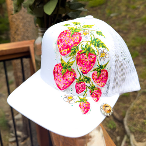 "White Strawberry" Hand Painted Trucker Hat