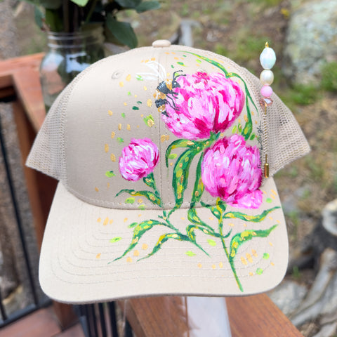 "Peony" Hand Painted Trucker Hat