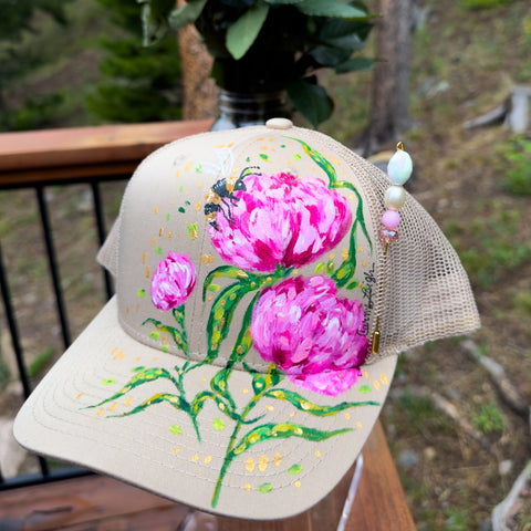 "Peony" Hand Painted Trucker Hat