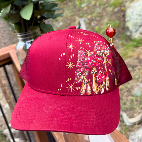 "Red Queen Mushroom" Hand Painted Trucker Hat