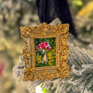 Sugarplum Christmas Ornament ~ Mushrooms (Gold Frame)