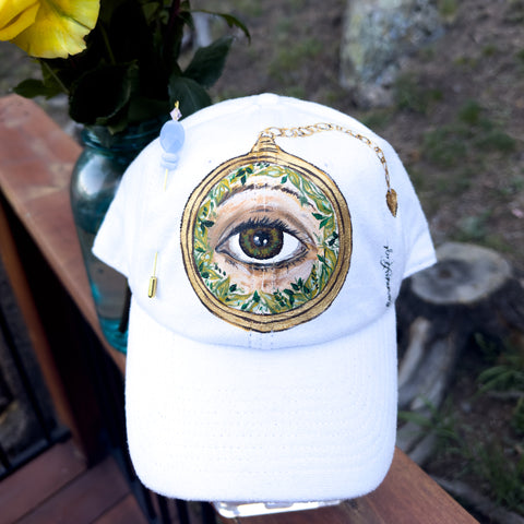 "Lover's Eye" White Hand Painted Vegan Suede Baseball Hat