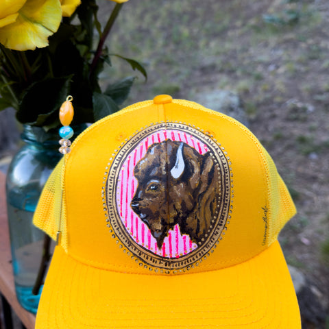 "Buffalo Cameo" Yellow Hand Painted Trucker Hat