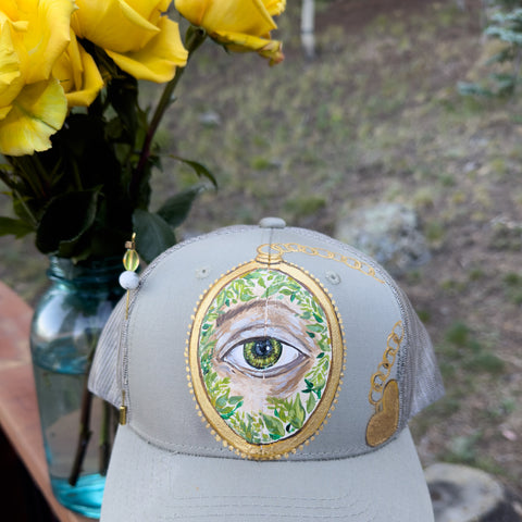 "Lover's Eye II"   Gray Hand Painted Trucker Hat