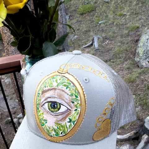 "Lover's Eye II"   Gray Hand Painted Trucker Hat