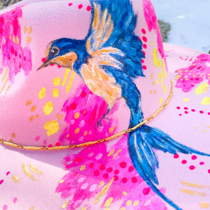 "Sweet Swallow Abstract” Light Pink Vegan Felt Hand Painted Hat