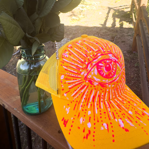 "Psychedelic Eye" Golden Yellow Hand Painted Trucker Hat (Copy)
