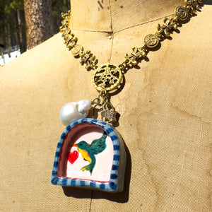"Harriet the Hummingbird"- Ceramic Charm Necklace