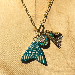 "Leonora the Moth"- Ceramic Charm Necklace