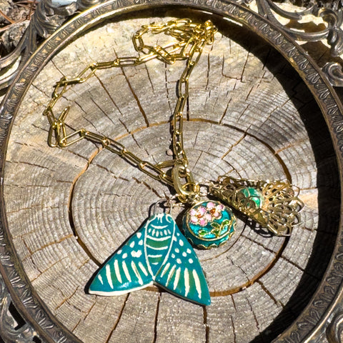 "Leonora the Moth"- Ceramic Charm Necklace