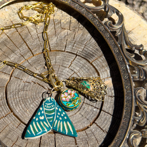 "Leonora the Moth"- Ceramic Charm Necklace