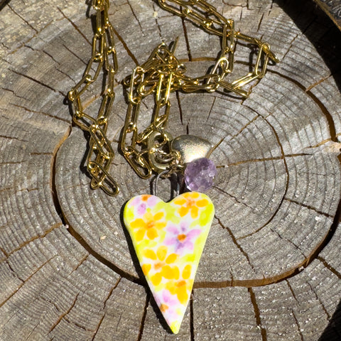 "Daisy Heart"- Ceramic Charm Necklace