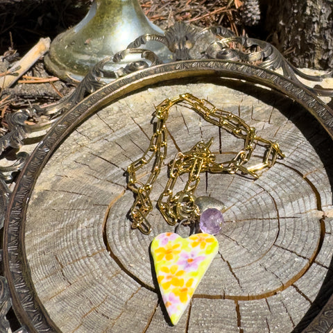 "Daisy Heart"- Ceramic Charm Necklace