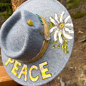 "Peace Hippie" Gray Vegan Suede Hand Painted Hat
