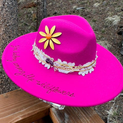 "Wildflower Hippie" Hot Pink Hand Painted Hat