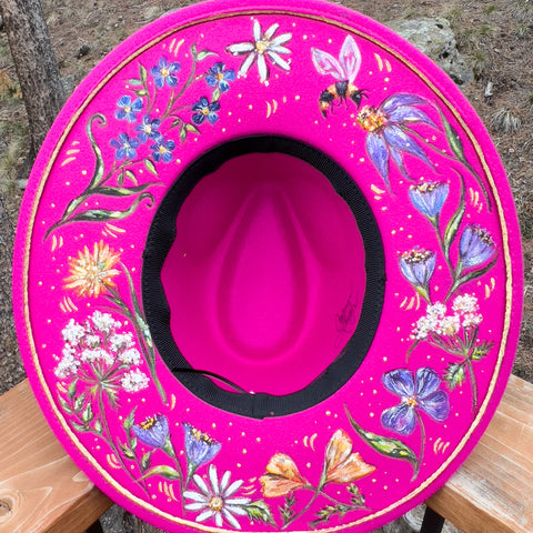 "Wildflower Hippie" Hot Pink Hand Painted Hat