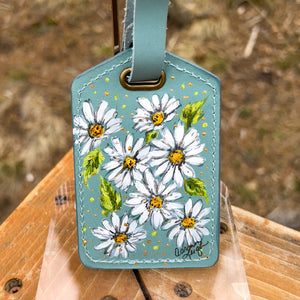 "Daisy" Hand Painted Leather Luggage Tag