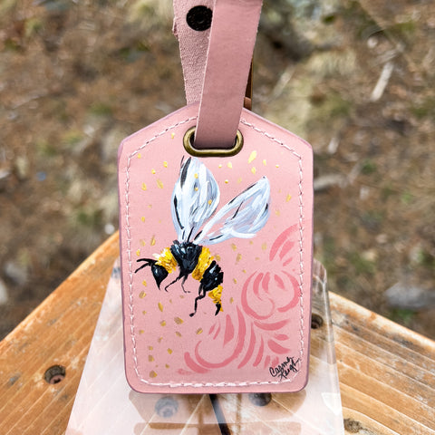 "Bee" Hand Painted Leather Luggage Tag