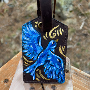 "Bluebird" Hand Painted Leather Luggage Tag