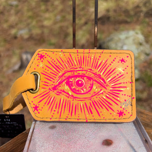 "Evil Eye" Hand Painted Leather Luggage Tag