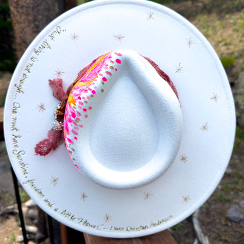 "Sunshine" Cream Vegan Felt Hat with Vintage Lace and Rhinestones