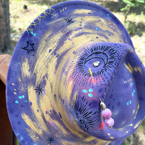 "Purple Celestial" "Deep Dyed" Vegan Felt Hat with Vintage Bead Pin