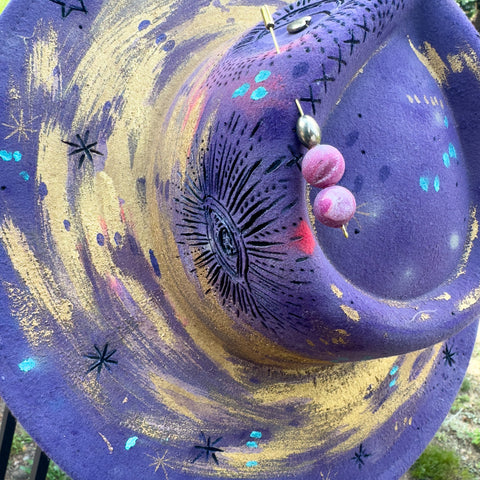 "Purple Celestial" "Deep Dyed" Vegan Felt Hat with Vintage Bead Pin