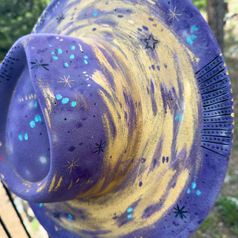 "Purple Celestial" "Deep Dyed" Vegan Felt Hat with Vintage Bead Pin