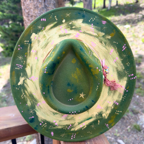 "Green Elemental" "Deep Dyed" Vegan Felt Hat with Vintage Boy Scout Pins