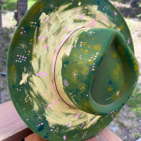"Green Elemental" "Deep Dyed" Vegan Felt Hat with Vintage Boy Scout Pins