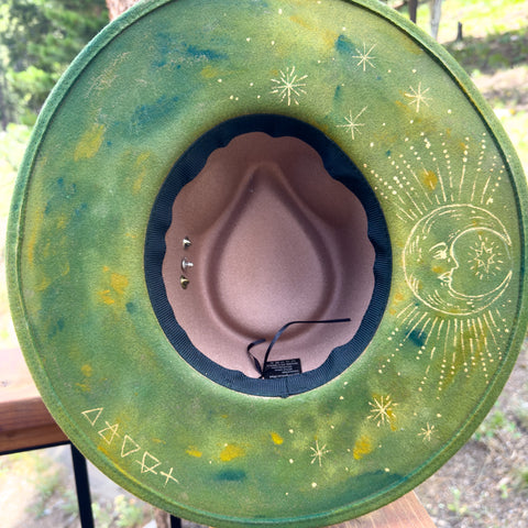 "Green Elemental" "Deep Dyed" Vegan Felt Hat with Vintage Boy Scout Pins