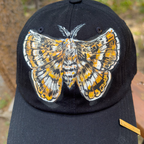"Dark Moth" Hand Painted Baseball Hat with Vintage Tie Bar