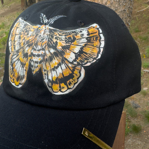 "Dark Moth" Hand Painted Baseball Hat with Vintage Tie Bar