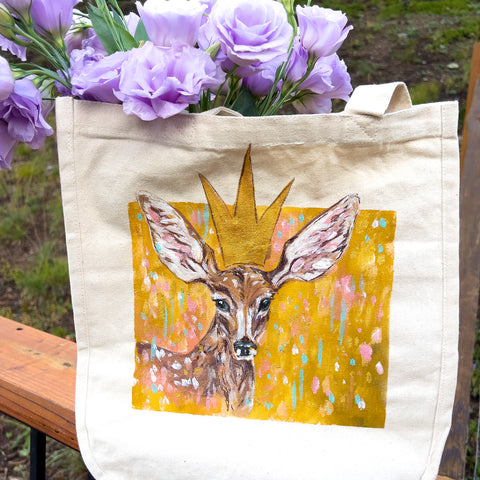 "Golden Deer" Farmer's Market Canvas Tote