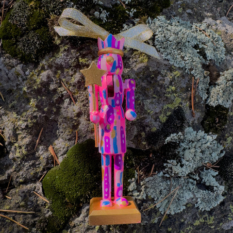 "Abstract Fairy Nutcracker with Star Wand" Wood Christmas Ornament