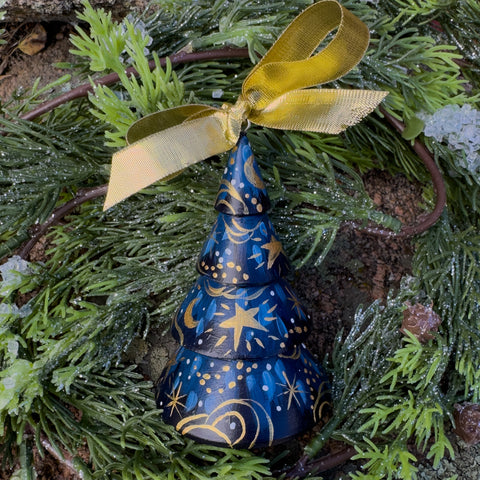 "Celestial" Wood Tree Christmas Ornament