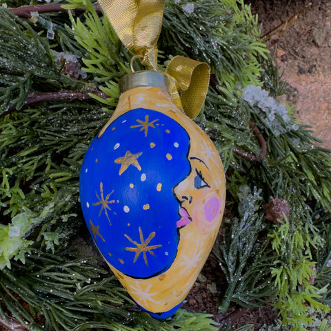 "Crescent Man in the Moon" Ceramic Christmas Ornament #1