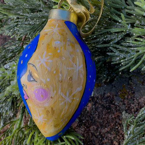"Crescent Man in the Moon" Ceramic Christmas Ornament #1
