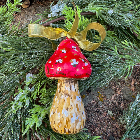 "Wren" the Red Mushroom Wooden Christmas Ornament