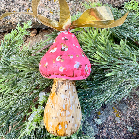 "Blossom" the Pink Mushroom Wooden Christmas Ornament