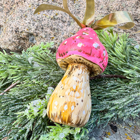 "Blossom" the Pink Mushroom Wooden Christmas Ornament