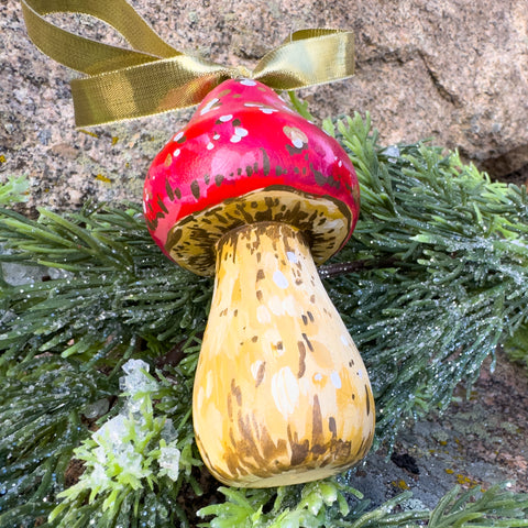 "Whimsy" the Red Mushroom Wooden Christmas Ornament