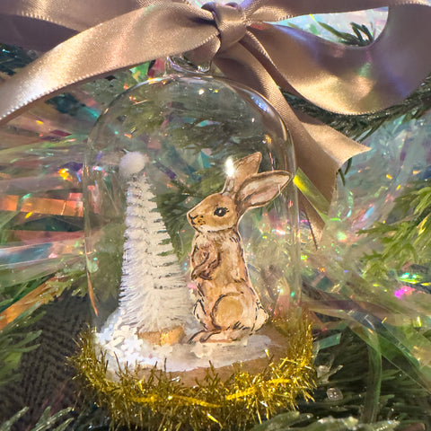 "Christmas Bunny" Snow Globe Christmas Ornament