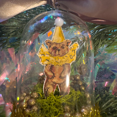 "Circus Bear with Yellow Hat" Snow Globe Christmas Ornament