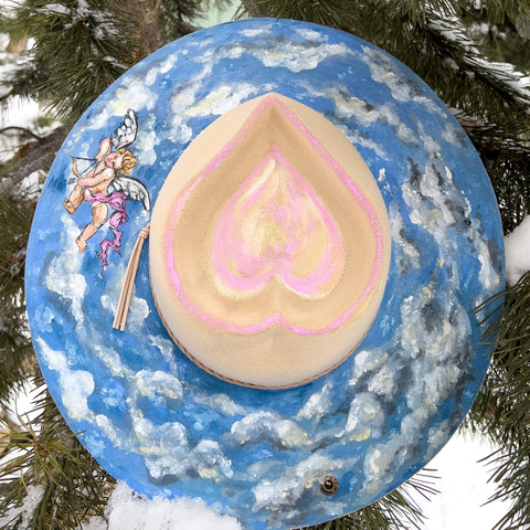 "Valentine Cherub & Roses' Hand Painted Hat