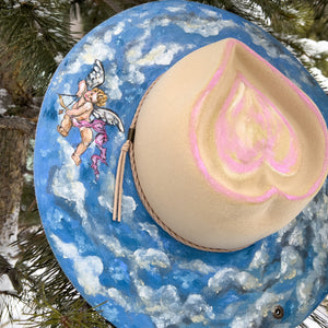 "Valentine Cherub & Roses' Hand Painted Hat