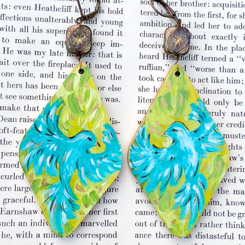 "Bluebirds & Poetry" Hand Painted Art Earrings