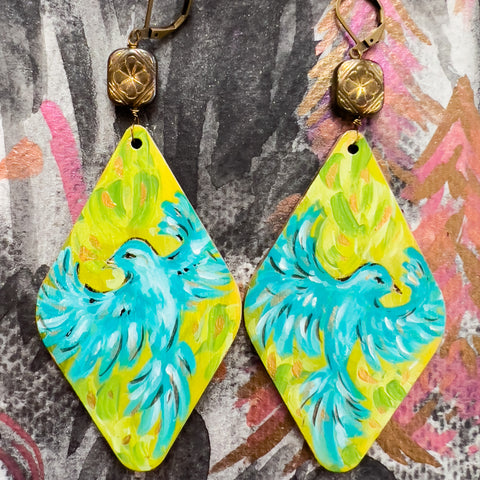 "Bluebirds & Poetry"  Hand Painted Art Earrings
