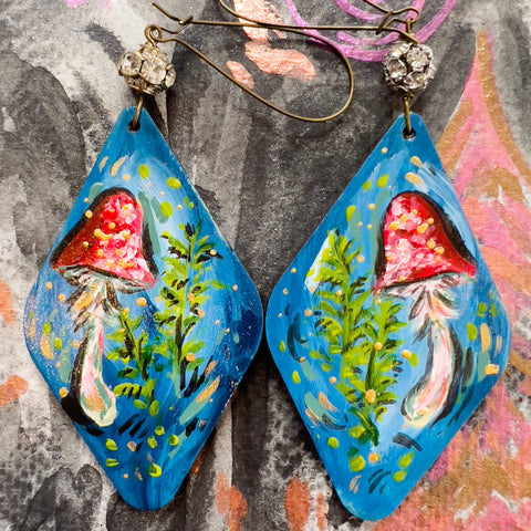 "Enchanted Mushroom" Hand Painted Art Earrings